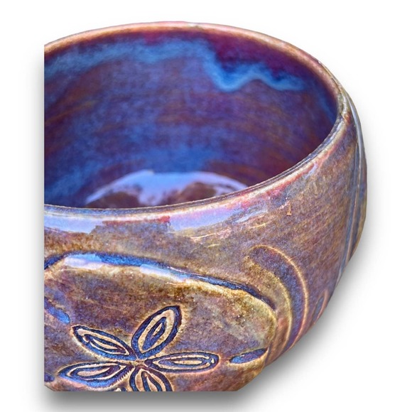 Sand Dollar Pink & Blue Stoneware Pottery Planter/Sea Shell Lover Gift 4x4” - Picture 5 of 11